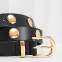 Black Studded Belt for Women,Grommet Designer Womens Belts for Jeans,Gold Buckle Width2.5cm (waist size 26-30")