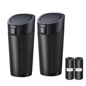 Car Trash Can with Lid, 2 Packs Leakproof Vehicle Garbage Bin, Compact Cup Holder Design, Includes 40 Trash Bags, Ideal for Car, Truck, Home, Office, Front & Back Seat Organizers (2-pack Black)