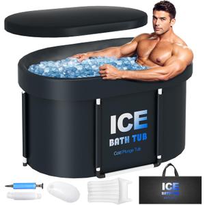 Oval Ice Bath Tub for Athletes with Cover, 130 Gal Capacity Portable Cold Plunge Tub for Recovery and Cold Water Therapy, Ice Baths for Home, Gym, Indoor, Outdoor Use