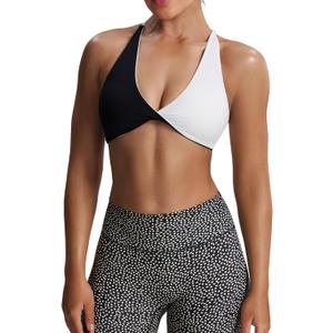 Aoxjox Women's Workout Sports Bras Fitness Backless Padded Sienna Low Impact Bra Yoga Crop Tank Top (Black and White) S