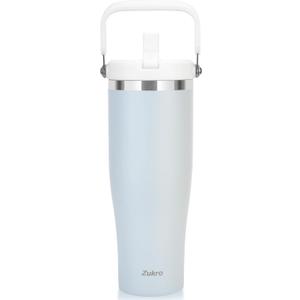 Zukro 50 OZ Tumbler With Flip Straw |Stainless Steel Water Jug With Top Handle For Gym, Outdoors, Car |Large Leak Proof Triple-wall Vacuum Insulated Water Bottle Keeps Cold 34 Hours & Easy Carry (Cloud)