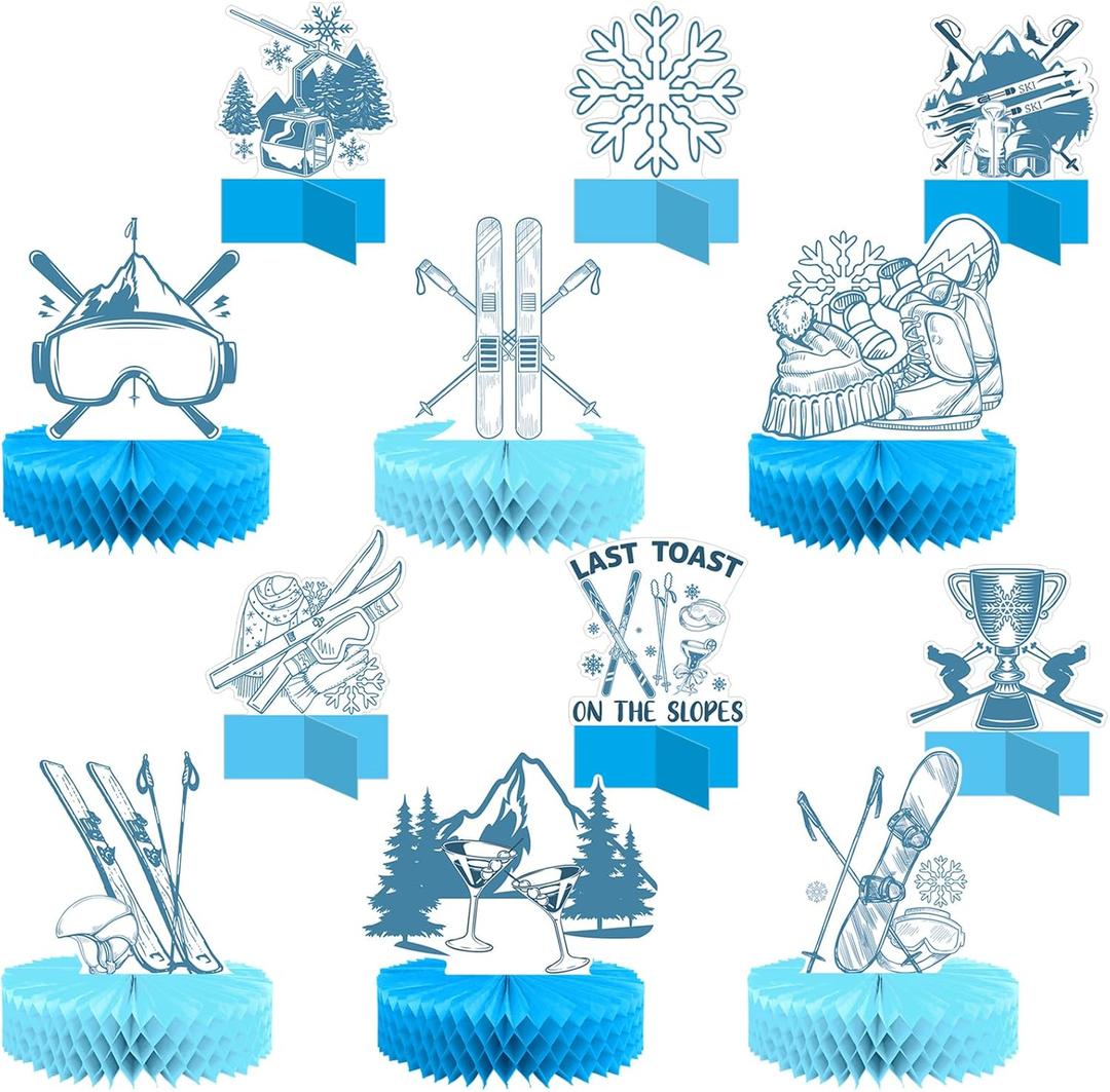 12 Pcs Ski Party Decorations Apres Ski Decor Honeycomb Centerpieces Winter Skiing Centerpieces for Skiing Table Decor Baby Shower Winter Sports Theme Birthday Supplies