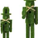 Weysat 2 Pcs Flocked Easter Nutcracker Figure Wooden Moss Nutcracker Figures with Straw Woven Bow Easter Ornament for Festival Party Gift Shelves Table Desktop Fireplace Decor, 10inch, 15inch