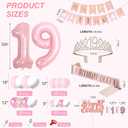 19th Birthday Decoration for Girls Pink Birthday Party Balloon Decoration Set Happy Birthday Banner Crown Birthday Strap Confetti Balloons Birthday Party (19th)