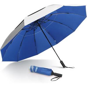 62Inch Umbrellas for Rain Large Travel Compact Golf Umbrella Inverted Windproof Double Canopy 10 Ribs Automatic Open/Close UPF50+ Sun UV Protection (62 Inches, Silver Blue)