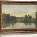 Vintage Gold Framed Landscape Wall Art Vintage River Painting Canvas Prints Landscape Wall Decor Countryside Painting Style Poster Print Artwork for Living Room Bedroom Home Decoration, 24"L x 16"W