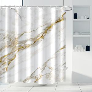 AWERT Abstract Minimalism White and Gold Ink Art Marble Shower Curtain for Bathroom Modern High Definition Printing Waterproof Shower Curtain with Hooks Bathroom Decor 72x72inch (72"W x 72"L (Pack of 1))