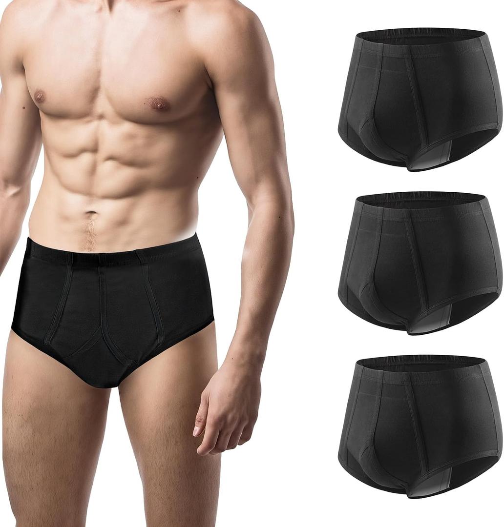 Carer Incontinence Underwear for Men, Machine Washable, 180ml Leak-Proof, Men's Urinary Absorbent Underwear, Cotton Reusable Protective Briefs for Bladder Leakage (Black, Large, 3 Count)