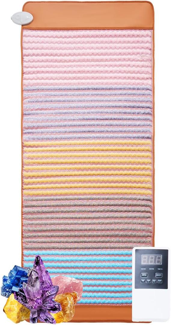 VEVOR Far Infrared Heating Pad, 5 Natural Crystal Gemstones Mat, Full-Body Amethyst Heating Pad with Negative Ions, 103-159 Heating, 0-12 Hours Timer for Back Waist Leg Pain Relief (67 x 27-inch)