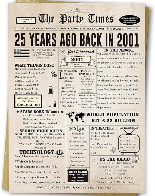 Ziwenhu Vintage 25th Birthday Cards Decorations for Men Women, Jumbo 25 Years Old Bday Card, Best Gifts for 25th Anniversary for Wife Husband, 25th Birthday Gifts, Birthday Ideas for Turning 25