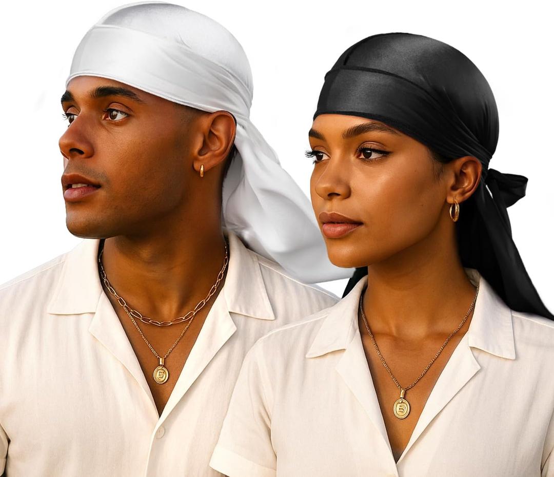 YFONG 100% 22 Momme Mulberry Silk Durags for Men Women, Extra Long Strap Silky Durag, Do Rag for 360 Waves