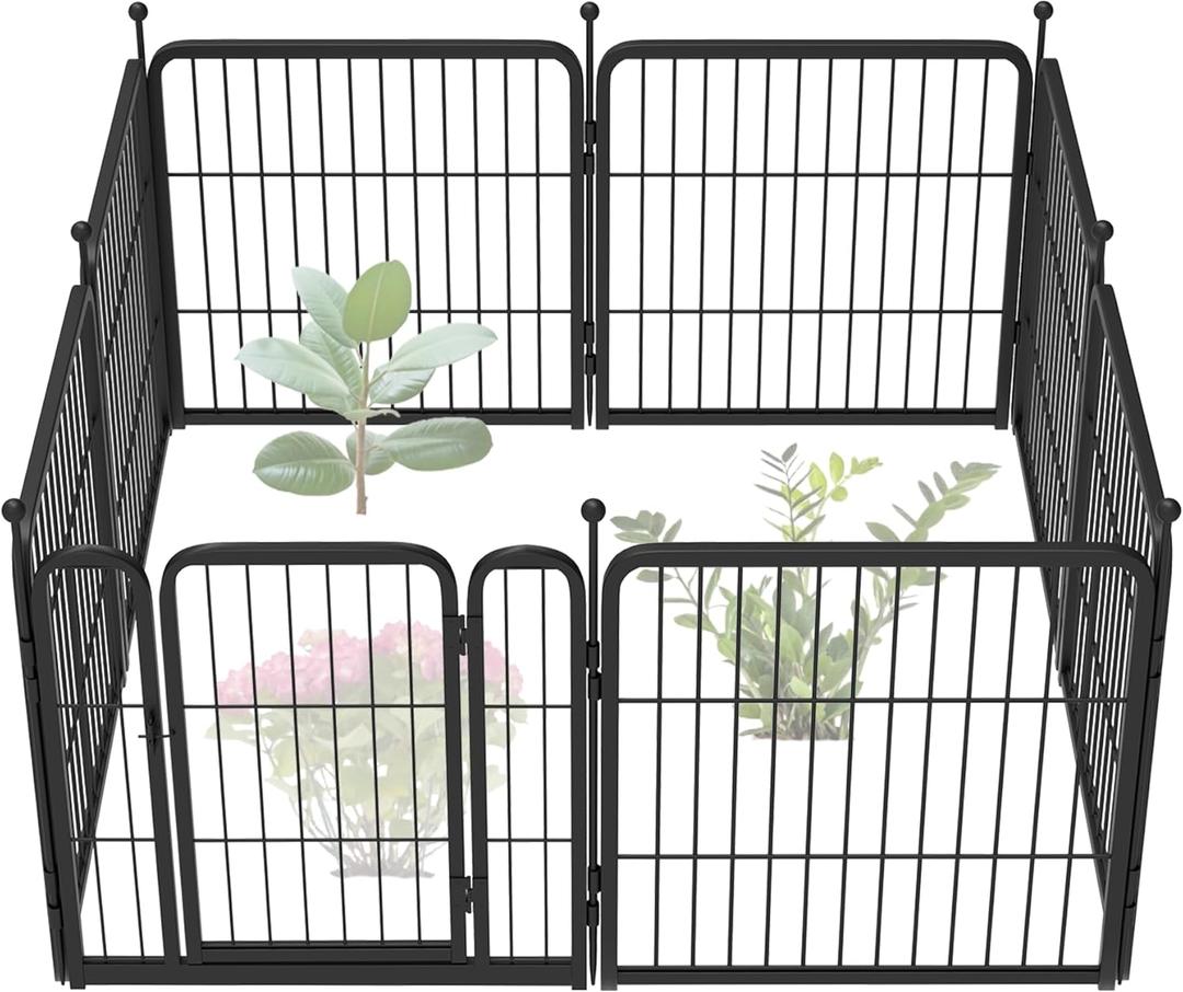 FXW Garden Fence 24in(H) x 14.8ft(L), 8 Panels Decorative Dog Fence Outdoor for The Yard  Heavy Duty Metal Animal Barrier for Dog and Rabbit, Easy Setup, Black
