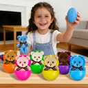 Abakuku 12 Pcs Prefilled Easter Eggs Plush Toy,3.15in Bright Colorful Eggs Prefilled with Variety Plush Toy Easter Basket Stuffers Party Favors Gift Bags