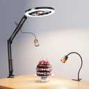 Ring Light with Stand Overhead Phone Mount for Desk & Zoomable Spotlight, 2-in-1 Lighting Kit with Ring Light Tripod for iPhone, 30+ Lighting Modes, Ideal for Video Recording,Cooking,Content Creation