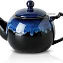 Tea Pot with Infuser for Loose Tea, 34 ounce Ceramic Teapot with Infuser, Enough For 6 Cups, Tea Pots with Tea Strainers for Tea Party, Reactive Glaze (Nebula Blue)