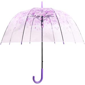Cherry Blossoms Umbrella Cute Transparent Bubble Umbrella Clear Dome Semi-Automatic Sunny Umbrella for Kids Girls Boys or Women Romantic Windproof Wedding Decoration Umbrella (Purple)