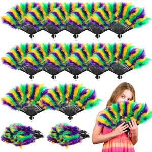 Suzile 12 Pcs 12 x 20 Inch Mardi Gras Feather Fan Colorful Feathers Feathers Bulk 1920s Vintage Marabou Handheld Fan Flapper Fan Mardi Gras Outfit Accessory for Party Decoration Carnival Costume