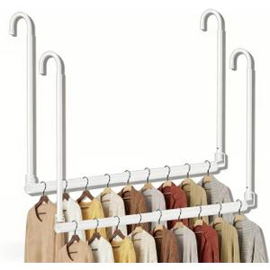 2 Pack Stepless Extender Closet Hanging Rod - Heavy Duty Closet Rods for Hanging Clothes, Adjustable Width & Height, Space-Saving White Closet Organizer for Hanging & Drying, Easy to Install