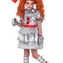 Morph Movie Clown Costume For Girls - Scary Kids Halloween Costume - Creepy Clown Outfit For Girls, Size X-large