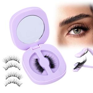 Magneitc Eyelashes with Applicator Wispy False Eyelashes No Glue Needed Natural Look Cat Eye Magnetic Lashes Easy to Use Reusable Fluffy Magnetic Eyelashes without Eyeliner 1 Pair Pack