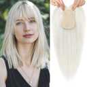 Flufymooz 100% Real Human Hair Toppers, 12 Inch Human Hair Toppers for Thinning Hair Large Hand-woven Area 360 Coverage Natural Hairpiece Wiglet for Women Daily 5"x3" Silk Base (Silver White)