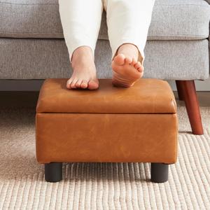 Small Foot Stool Under Desk Foot Stools Ottoman Footstool Foot Stools Small Footstools Foot Stool for Living Room Foot Rest 15" W x 12" D x 9.5" H Faux Leather Brown