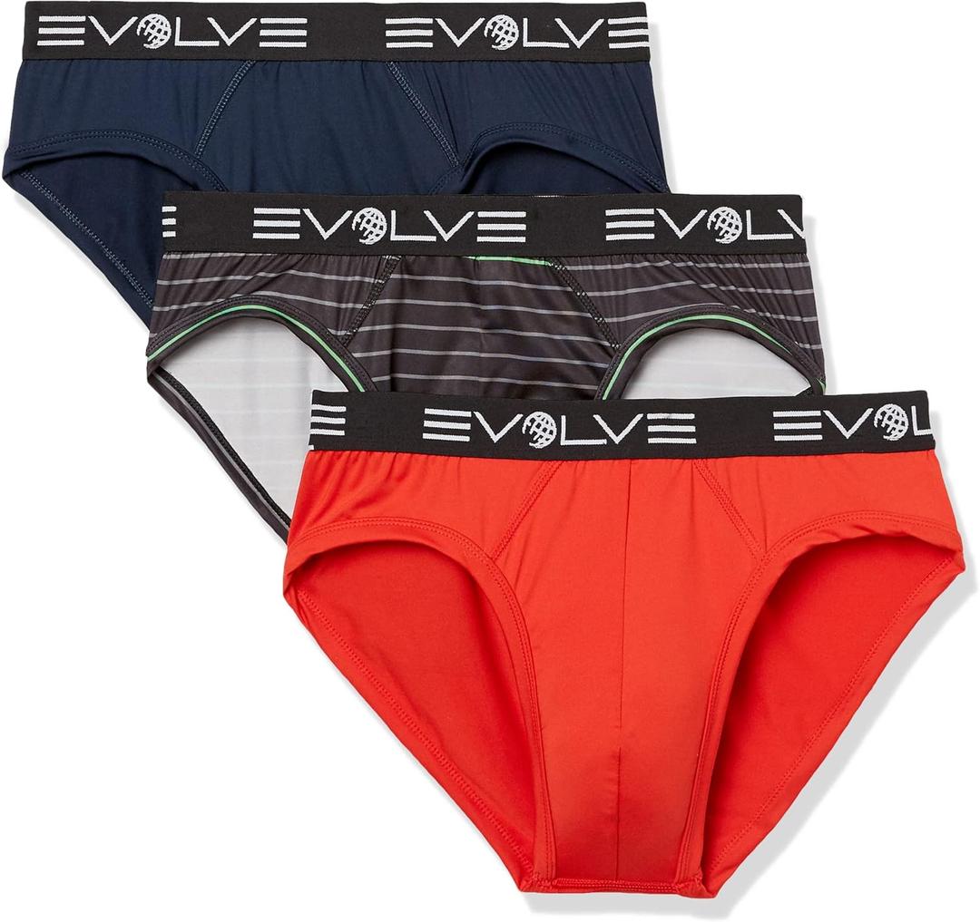 Evolve Men's Micro Sport 3 Pack No Show Briefs (Fiery Red/Progressing Stripe-alloy/Varsity Navy, Small)