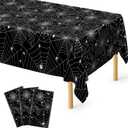 QZYL 3 PCS Halloween Table Cloths, 54" x 108" Spider Web Table Cloth, Black Disposable Tablecloth Plastic Tablecover, Spider Webs Halloween Decorations Party Supplies Tableware Decor