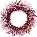 22in Valentines Day Wreath for Front Door, Valentines Day Door Wreath with Pink and Red Berries for Wall Indoor Decoration, Artificial Berry Wreath for Valentine's Day Anniversary Wedding Home Decor