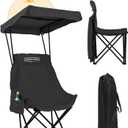YOUNG WOOD Portable Camping Chair Beach Chair with Shade Canopy, Fold Lightweight Oversized for All, Easy to Open and Close Without Installation, Side Pocket Design for All Outdoor Activities, Black (1P)