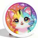 Gemozaic Cat Diamond Art Kits for Kids with Round Frame, Cute Colorful Kitten Diamond Art for Kids Ages 4-8-12, Animal Kid Gem Painting for Gift Home Wall Decor (8x8inch)