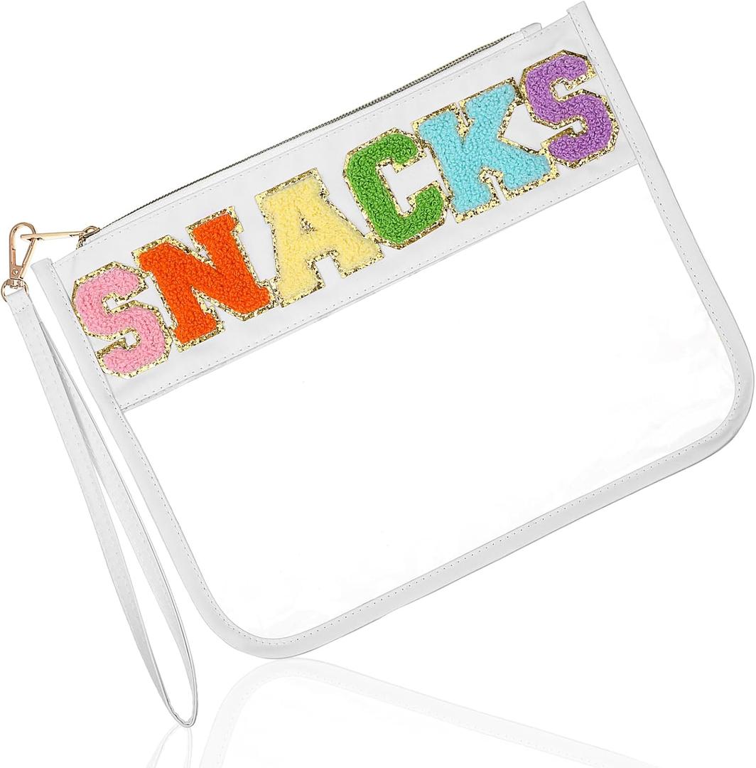 Larrel Clear Makeup Bag,Snack Bags,Snack Bags with Zipper for Travel Preppy Waterproof Makeup Bag Transparent Cosmetic Toiletry Pouch for Purse Accessories for Women Girls,(White)