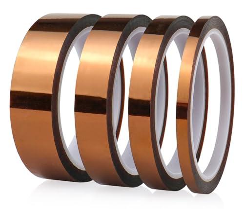 BOMEI PACK 4Pack 6/12/18/25mm x 108ft Polyimide Tape High-Temperature Resistant, No Residue Heat-Resistant Tape for Electric Task, 3D Printing, Soldering, Sublimation, Masking