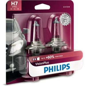 Philips Automotive Lighting H7 VisionPlus Deluxe Upgrade Automotive Replacement Headlight Bulb, Fits Select High Beam, Low Beam, or Fog Positions (Pack of 2)