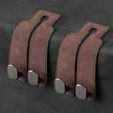 2 Pack Car Hooks for Headrest, Headrest Hooks Car Purse Hook Car Seat Back Storage Hook Premium Leather Car Seat Holder for Headrest Purses and Bags (Brown)