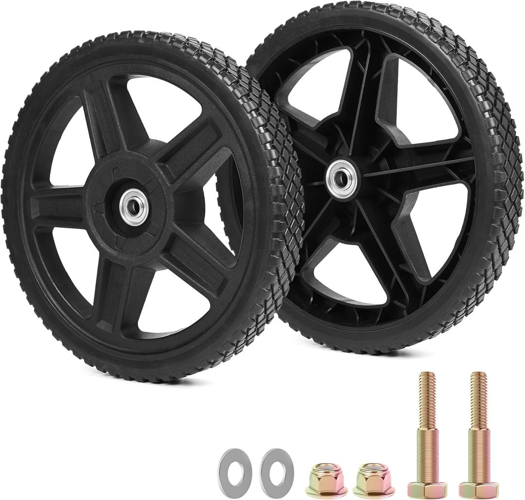 12 Inch Lawn Mower Wheels Kits Universal 12" Push Mower Wheels with 1/2" Bearing, Bolts & Nuts, Plastic Replacement Tires for Most Standard Garden Tiller, Pressure Washer, Handtruck, 2 Pack