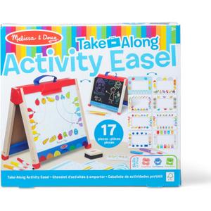 Melissa & Doug Take-Along Double-Sided Wooden Tabletop Activity Art Easel; Portable Travel Toy with Whiteboard, Chalkboard, Arts and Crafts Accessories - FSC Certified