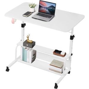 Adjustable Height Mobile Computer Desk,White Table for Home Office Bedroom, 31.5 inches x 15.7 inches x 35.4 inches