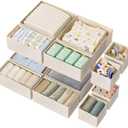 12 Pack Drawer Organizer for Baby Clothes, Linen Fabric Nursery Organizer for Baby Diaper, Collapsible Deep Fabric Drawer Organizer with Zipper for Socks, Bra, Towels, Ties, Beige