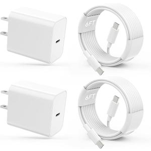 iPhone 17 16 15 Charger Fast Charging Type C Chargers USB C Charger Block iPhone 17 Chargers with 2 Pack 6FT Cable for iPhone 17/17 Plus/17 Pro Max/16/16 Plus/16 Pro Max/15/15 Pro Max/iPad Pro/Samsung