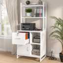 Homieasy Vertical Filing Cabinet with Bookshelf for Home Office, File Cabinet with Shelves, Lock & Charging Station, Drawer Office File Cabinets with Printer Stand, fits Letter Size, White
