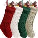Fesciory 4 Pack Personalized Christmas Stockings 18 Inches Large Size Cable Knitted Stocking Gifts & Decorations for Family Holiday Xmas Party, Burgundy&Ivory&Green&Khaki