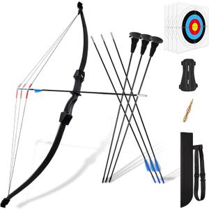 Kids Bow and Arrow Set, 45" Youth Bow and Arrow Archery Set, Bow and Arrow for Kids 8-12 12-14, Longbow Archery Set - Gift for Beginner Archers. Black