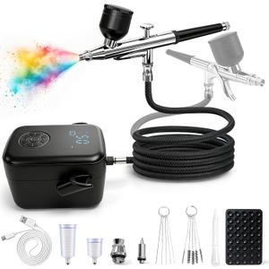 Dual-Action Airbrush Kit With Compressor, 58PSI Portable Airbrush, 3-Gear Adjustable, 0.3mm Nozzle Airbrush Gun & Cleaning Sets, Airbrush Sets for Nail Art, Painting, Cake Decor, Makeup, Modeling