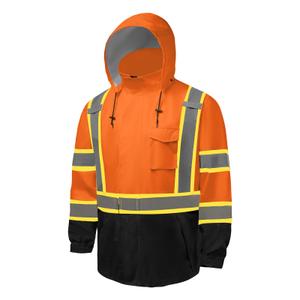 fortresswear Hi Vis Rain Jackets for Men Reflective Waterproof High Visibility Class 3 Safety Rain Coat with Black Bottom,Removable Hood Size: Small-Medium
