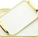 3 Pack Serving Tray with Handles, Stackable Reusable Trays for Serving Food, Plastic Serving Platters for Party, Charcuterie, Fruit, Appetizer, Cream Gold