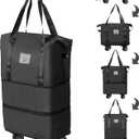 Finnhomy 50L Expandable Rolling Duffel Bag with Wheels Foldable Duffel Bag for Travel Carry on Bag with Wheels Luggage Travel bag Detachable Wheel Duffel Bag for Shopping Travel Outdoor, Black