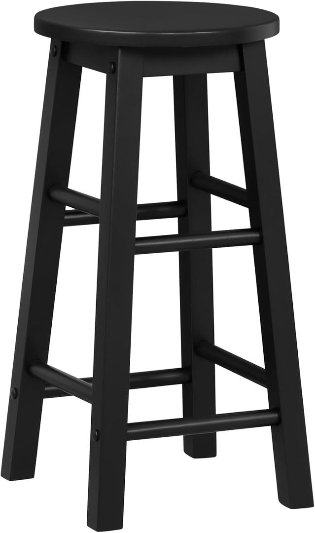 Linon Zeke Black Solid Wood Backless Round Counter Stool with 24 Inch Seat Height