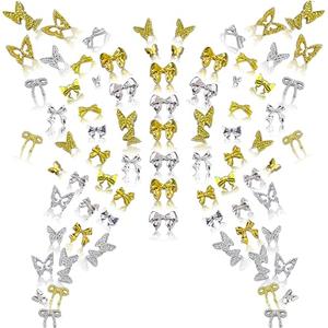 Pack of 2, 100pcs 3D Butterfly Nails Accessories, Gothic Butterfly Art Charms for Women's Y2K 3D Metal Cross Nail Art Supplies DIY Decoration