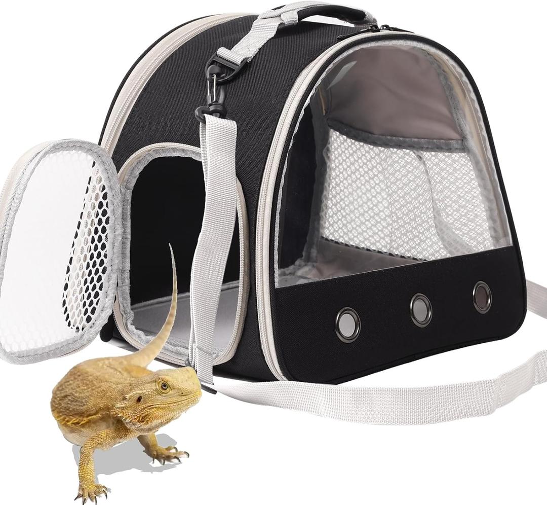 Bearded Dragon Travel Carrier,Lizards Carrier, Small Animal Travel Carrier for Sugar Glider Hedgehog Rat Parrot Bird Guinea Pig, Portable Guinea Pig Travel Bag for 2 (BLACK)
